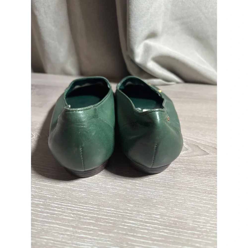 Etienne Aigner 7M Green Leather Quilted Studded Loafers Flats Old Money Festival